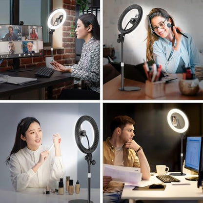 10'' Desk Ring Light with Stand – Zoom Lighting with Phone Holder for Computer・Video Calls・Conference – CRI95 LED Adjustable Circle Light, 10'' Large Lamp Head, Content Creator Friendly - color: Black