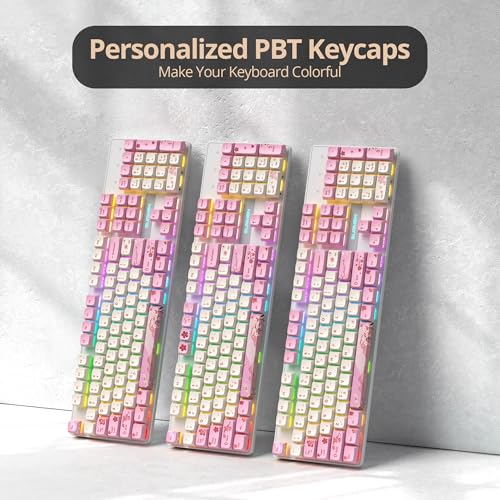 Full Size Mechanical Keyboard, Creamy Keyboard with Number Pad, 104 Keys Pink Wired Gaming Keyboard with Red Switch, RGB Backlit for PC Laptop - color: Pink