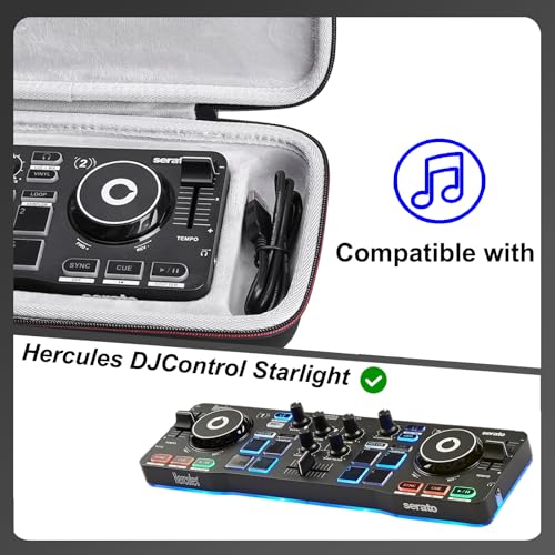 LTGEM DJ Controller Case for Hercules Compact DJ DJControl Starlight - Hard Storage Travel Protective Carrying Bag - size: Hercules DJControl Starlight