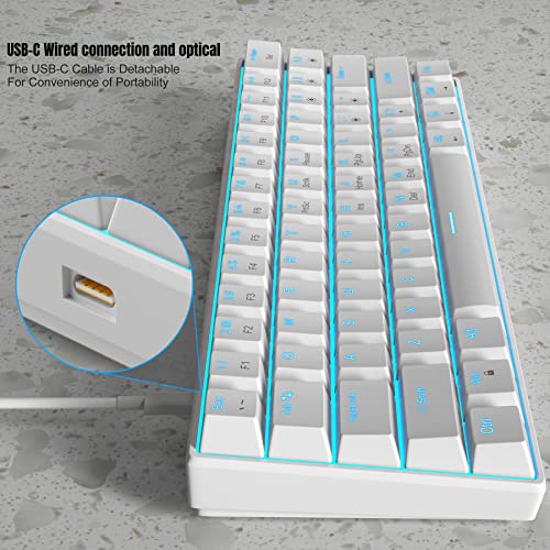 MageGee 60% Mechanical Keyboard, Gaming Keyboard with Blue Switches and Sea Blue Backlit Small Compact 60 Percent Keyboard Mechanical, Portable 60 Percent Gaming Keyboard Gamer(White)