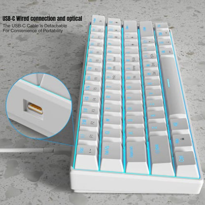 MageGee 60% Mechanical Keyboard, Gaming Keyboard with Blue Switches and Sea Blue Backlit Small Compact 60 Percent Keyboard Mechanical, Portable 60 Percent Gaming Keyboard Gamer(White)