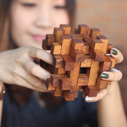 Double Lock-a-Ball Brain Teaser: Mechanical Interlocking 3D Wooden Puzzle for Adults from SiamMandalay with SM Gift Box(Pictured)
