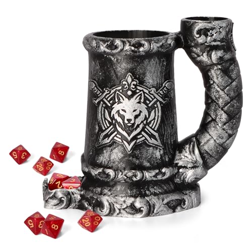 Dice Tower Mug, Dice Rolling Tower, Comes with 7 PCS Dice Set, Suitable for DND Dungeons and Dragons, Tabletop Games, Available As Drink Holder, D&D Gifts, DND Accessories (Black) - color: Black