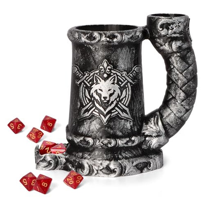 Dice Tower Mug, Dice Rolling Tower, Comes with 7 PCS Dice Set, Suitable for DND Dungeons and Dragons, Tabletop Games, Available As Drink Holder, D&D Gifts, DND Accessories (Black) - color: Black