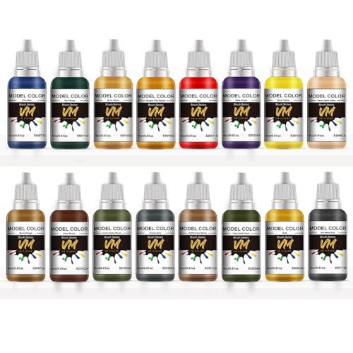 VM Miniature Paint Set Basic Color Water-based Eco-Friendly Pigment Acrylic Model Paint, 16 bottles x 18ml Light Resistant and Non-Fading Painting Kit for Resin/Metal/ Plastic/Models (Basic Colors in Large Volumes) - color: Basic Colors in Large Volumes
