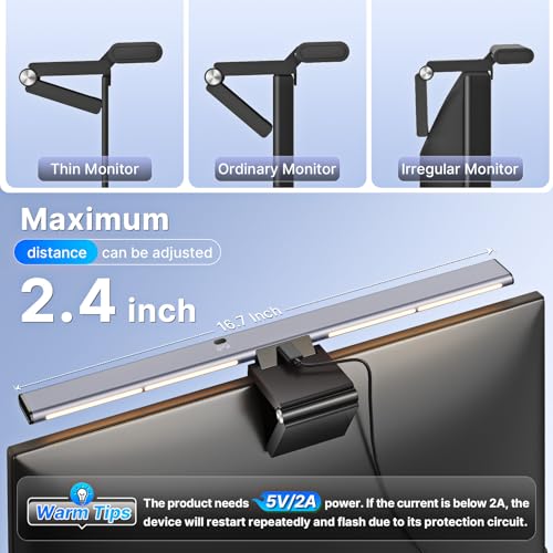 Syrinx 16.7" Monitor Light Bar, No Screen Glare USB LED Screen Lamp | 1200LM Eye Care Light, Touch & Gesture Control, Stepless Dimming, Compatible with Flat & Curved Monitors for Home Office - style: Minimalist