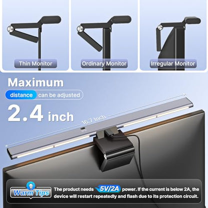 Syrinx 16.7" Monitor Light Bar, No Screen Glare USB LED Screen Lamp | 1200LM Eye Care Light, Touch & Gesture Control, Stepless Dimming, Compatible with Flat & Curved Monitors for Home Office - style: Minimalist