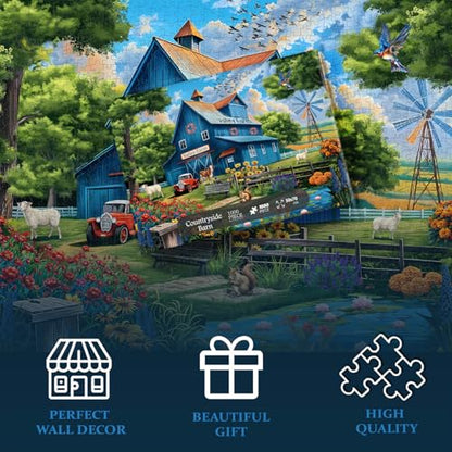 Farm Puzzles for Adults 1000 Pieces, Country Life Nature Landscape Puzzle Features Flower Bird Cow, Barn Puzzles Scenic, Challenging Jigsaw Puzzles - style: Farm Puzzles
