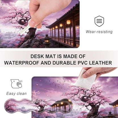 Mouse Pad,Large Desk Mat Set, 4in1 XL Mousepad + Keyboard Wrist Rest+Mouse Wrist Rest+Coaster with Ergonomic Desk Pad for Home Office Table Computer Cover -Cherry Blossom Tree - color: Cherry Blossom Tree