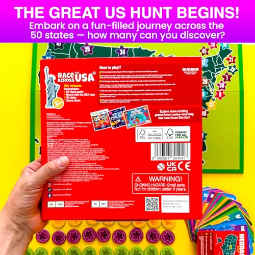 QUOKKA States of America Board Game for Kids Ages 8-12 and Families – Learn US States, Capitals, Landmarks & Fun Facts – Trivia Game with 50 Cards & Map Board – Educational Game for Classrooms or Home - color: 6. Usa Board Game
