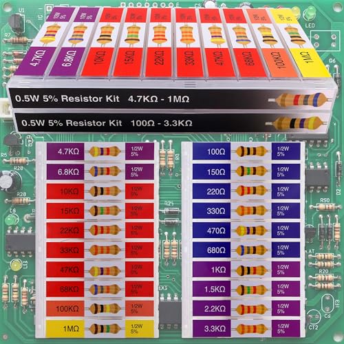 EEEEE 1/2w 20 Values 300pcs 100 Ohm - 1M Ohm with 5% Carbon Resistor Assortment Kit and Electrical Industrial Assorted Set K Ohm Pack for Led Lights - size: 5% 1/2W 20 Values