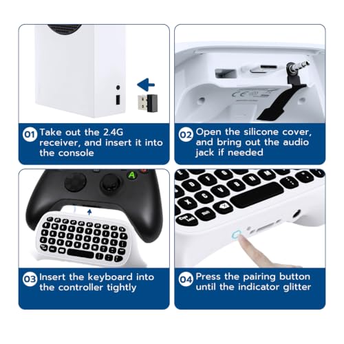 Mcbazel Mini Game Keyboard 2.4G Receiver Wireless Chatpad Message with 3.5MM Audio Jack for Xbox One/Xbox One X/S/Xbox Series X/S/XboxElite/2, Controller Keyboard Attachment - White