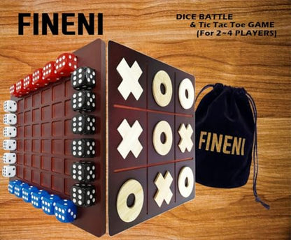 Dual Sides Battle & TicTacToe - Wooden Coffee Table Game for 2-4 Players - color: Dual(2~4)/Brown