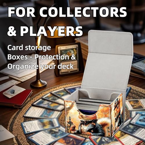 Trading Card Storage Box, Holds 100+ for MTG Cards, Premium PU Leather with Magnetic Closure, Fall Foliage Steampunk Squirrel Durable Deck Box for Magic the Gathering, Trading Card Games - color: Fall Foliage Steampunk Squirrel