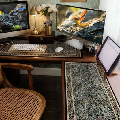 iCasso Desk Cover Mat, Office Mouse Pad,35.4x15.7in,Retro Black | Extra Large Matt for Desktop, Anti-Slip Big Mousepad with Stitched Edges for Computer, PC, Office, Home Workspace - color: A-retro Black