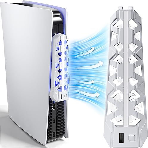 PS5 Cooling Fan (Not for Slim/Pro) High-Efficiency Cooler with USB3.0 | Cooling Fan for PS5, PS5 Accessories with Quiet Cooler Fan, Air Balance Blade, Blue Led Light - style: Light Gray