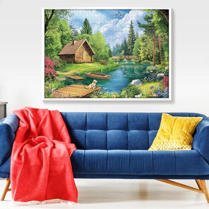 1000 Piece Puzzles for Adults, Spring and Summer Landscape Jigsaw Puzzle, Wooden House and Dog Jigsaw Puzzles 1000 Pieces, Challenging Game Home Decor Birthday Party Gift Toy for Adults Kids Seniors - style: Summer Landscape