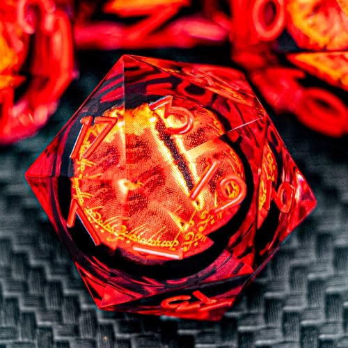 ARUOHHA DND Resin Dice Gazes Eye Dice Red Liquid Core Flaming RPG Sharp Edged Dice Set with Gift Box, Polyhedral D and D Dice Set Compatible with Dungeons Dragons Role Playing Game D20 D6 - color: Sl01-red