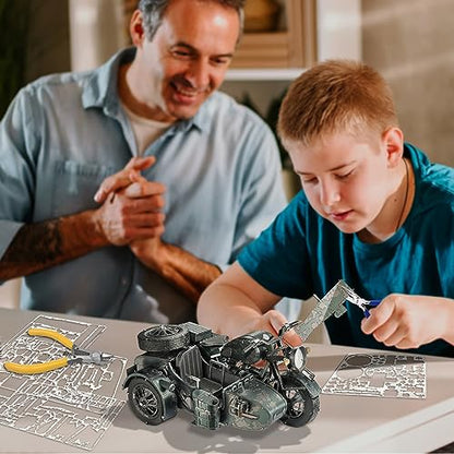 Piececool 3D Puzzles for Adults, Motorcycle with Sidecar Metal Model Building Kits for Family Time, Side Car DIY Assembling Arts and Crafts Best Birthday Gifts - style: Sidecar