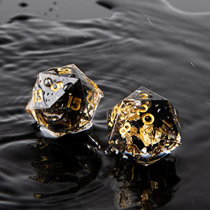 Single D20 Dice - 22mm, 20 Sided D&D Dice for Dungeons and Dragons, DND Dice with Resin Sharp Edge, Handmade Polyhedral for RPG, Roleplaying Games MTG Table Games(Black Gold) - color: D20-black Gold