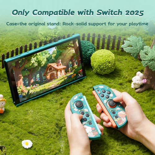 GeekShare Protective Shell Compatible with Switch 2, Kawaii Cartoon Dockable Case for Switch 2, Anti-Scratch and Shock-Absorption Design Cover Skin - Bunny Garden - size: For Switch 2