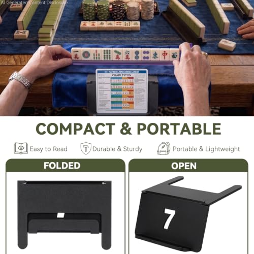 Mahjong Card Holder for Table,Mahjong Reference Card Display Holder,Foldable Desk Edge Scorecards Rack, Under-Mat Slide-in Stand Mahjong Table Accessories for American Mahjong Cards (Green)