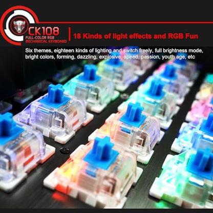 MOTOSPEED CK108 RGB LED Backlit Wired Mechanical Gaming Keyboard, 108 Keys Hot-Swap Mechanical Keyboard w/Aluminum Base, Upgraded Socket and Noise Absorbing Foams, Soft Tactile Red Switch ﻿ - color: Red Switch, size: 108 Keys