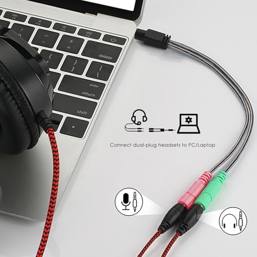 MillSO Headphone Mic Splitter, 3.5mm Headset Adapter (Microphone + Audio) 2 TRS Female to TRRS Male CTIA Stereo Jack Y Cable Compatible for Dual-Plug Gaming Headset to Xbox, PS4, Phone, Laptop, PC - size: 1 Pack / 0.6 Feet