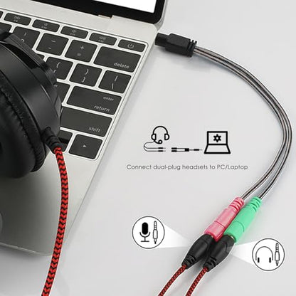 MillSO Headphone Mic Splitter, 3.5mm Headset Adapter (Microphone + Audio) 2 TRS Female to TRRS Male CTIA Stereo Jack Y Cable Compatible for Dual-Plug Gaming Headset to Xbox, PS4, Phone, Laptop, PC - size: 1 Pack / 0.6 Feet