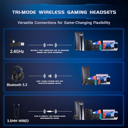 Acer 2.4GHz Wireless Gaming Headsets for PS5, PS4, PC, Switch, Tri-Mode Gaming Headphones with Noise Canceling Mic, Stereo Sound, 40+Hr Battery, 50mm Drivers - JetBlack - color: JetBlack