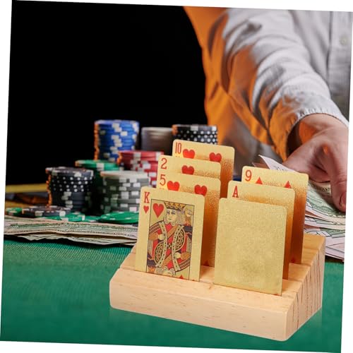 Toddmomy Wooden Playing Card Holder Sloped Tabletop Display Stand for Game Cards Rustic Design with Multiple Slots for Easy Access and Organization for