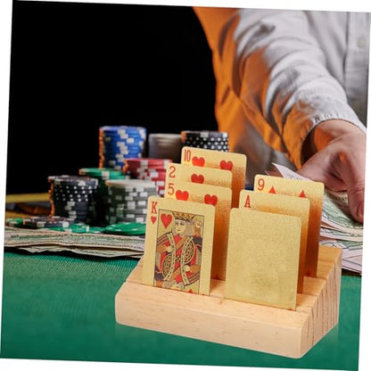 Toddmomy Wooden Playing Card Holder Sloped Tabletop Display Stand for Game Cards Rustic Design with Multiple Slots for Easy Access and Organization for