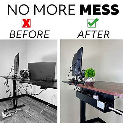 POCHAR Steel Under Desk Cable Management Tray for Office and Home | 16.5inch Wire & Cord Organizer, Power Strip Holder - Standing Desk Cable Tray Wire Management, Black - size: 16.5inch
