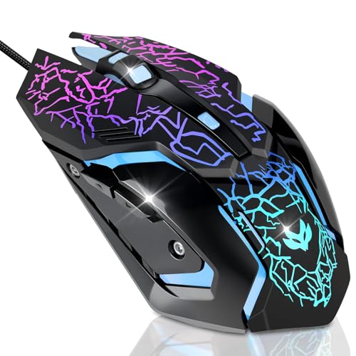 Wired Gaming Mouse,Ergonomic Optical Gaming Mice with 7 Color LED Backlight, 4 DPI Settings Up to 3600 DPI Computer Wired USB Mouse for Laptop/mac, 6 Buttons, Black - color: Wired Black