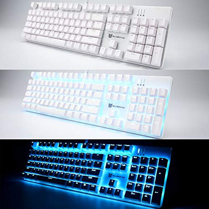 Merdia 104 Keys Full Size Mechanical PC Gaming Keyboard | Brown Switch Hot Swappable White Mechanical Wired Computer Keyboards | Ice Blue LED Backlit 104 Keys US Layout Light Up Wired Gaming Keyboard - color: Brown Switch White