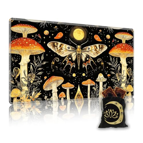 for MTG Playmat in Storage Bag, Commander Board Game Play Mat Desk Pad, Hand-Painted Stitched Edges Aged Map 23.6x13.8 in,Ideal for TCG/MTG/CCG/RPG Game Playmat, Starry Mushroom Butterfly - color: A Starry Mushroom Butterfly, size: 15.7*27.6 in