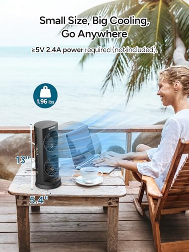 DR.PREPARE Desk Fan USB DC Tower Cooling Fan with Remote Control, DC Motor Portable Oscillating Fan, 3 Speeds, Dual Air Circulation, 110° Oscillation, Table Fan for Bedroom Dorm Room Office Desktop