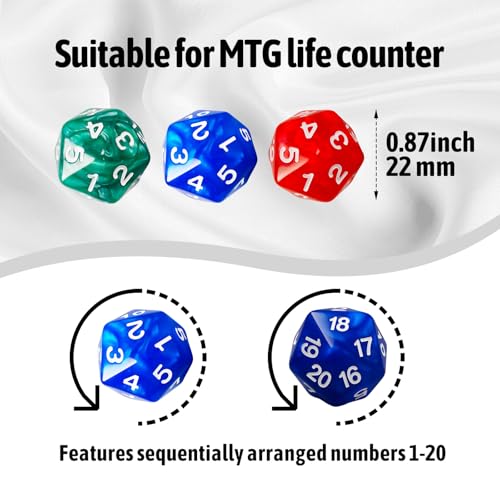 63 PCS MTG Dice Set with Shield Life Counter (1–12), Keyword Ability Counters, +1/-1 Stat Modifier Dice in 6 Colors, D20 & Storage Bag