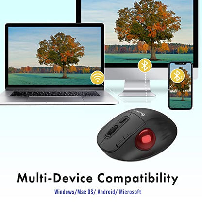 J-Tech Digital Wireless Trackball Ergonomic Mouse w/Free & Easy Thumb Control | DPI Adjustment, Precision Tracking, Multi-System Compatibility with PC, Laptop, Windows, Mac [V728] - size: Wireless Trackball Ergonomic Mouse
