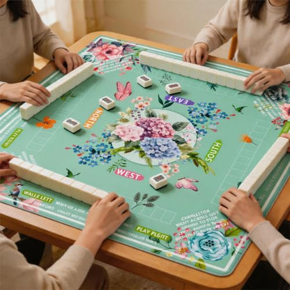 mahjong mat for table with Drawstring Bag/31.5Inch/american mahjong table cloth with rules mats,Noise Reduction Anti-Slip game mat for table,for Mahjong/Poker/Board Games/Card Games/Dominoes (blue) - color: Light Green