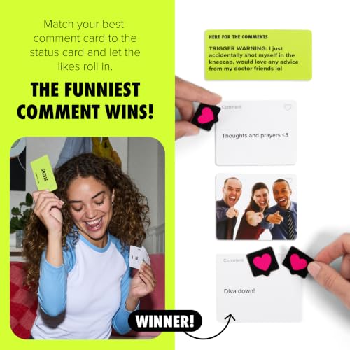 Here for The Comments by Relatable - an Adult Party Game Built on Internet Culture, Funny Party Games for Game Night and Fun Gifts – Includes 100 Status Cards, 240 Comment Cards and 12 Heart Tokens