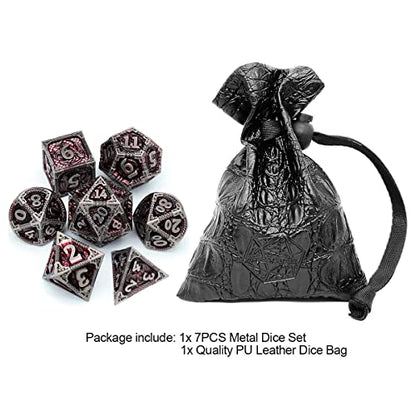 Haxtec DND Dice Set Metal D&D Dice Set with Leather Dice Bag Antique Iron Red Metal Polyhedral Dice Compatible with Dungeons and Dragons TTRPG Gifts - color: Grey Red