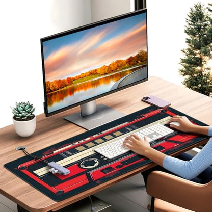 Retro Cassette Tape Design Mouse Pad, 35.4 x 15.7 Inches Gaming Desk Mat with Non-Slip Base for Home Office School Business - color: Retro Cassette Tape