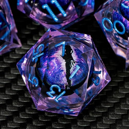 ARUOHHA DND Resin Dice Dragon Eye Dice Liquid Core Purple Sharp Edged Dice Set with Gift Box, Polyhedral D and D Dice Set Compatible with Dungeons Dragons Role Playing Game D20 D12 D10 D8 D6 - color: Ly02-purple