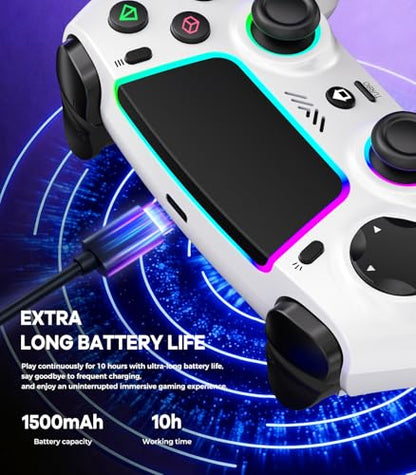SFGSUP Wireless Controller for PS5/PC/MAC/iOS/Android/Steam Deck, with Hall Effect Joystick&Trigger/8 RGB Lighting/Turbo/Dual Vibration/Programmable/Headset Jack/Anti-Slip Handle Grip/1500 mAh Battery