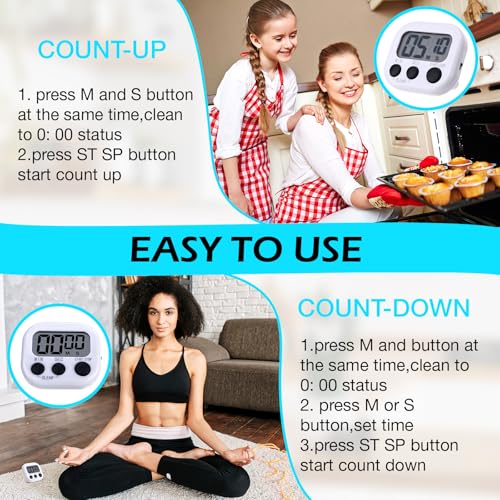 Leumoi 24 Pack Multi-Function Digital Timers with Magnetic Back, Large LCD Display, Loud Alarm, Count up & Countdown, Memory Function for Cooking, Classroom, Study, Exercise & Work(White and Black) - color: White and Black
