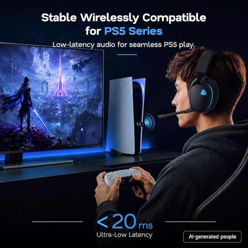 AOC 2.4GHz Wireless Gaming Headset for PS5, PS4, PC, Switch, 45Hr, Black | Bluetooth 6.0 Gaming Headphones with Noise Canceling Mic, 7.1 Virtual Surround, Great for Fortnite & Call of Duty/FPS Gamers - color: Black