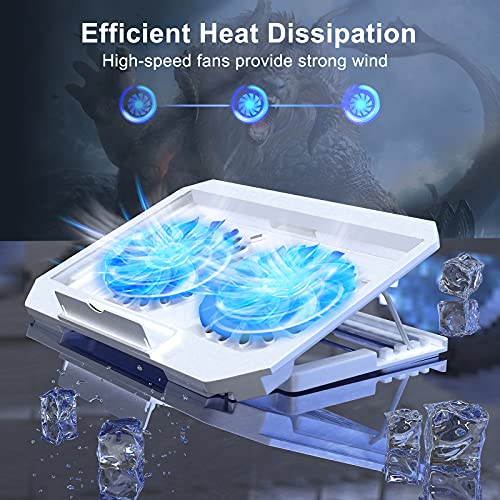 LIENS Laptop Cooling Pad with Adjustable Height Two 5.1 Inches Fan 2 USB Ports Suitable for 12"-15.6" Laptops（White） - color: white