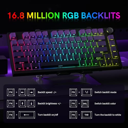 COSTOM WK75 75% Wireless Gaming Mechanical Keyboard Gasket Structure | BT5.0/2.4GHz/USB-C, Hot Swappable Pre-lubed Custom Linear Switches, RGB Backlit Keyboard for PC/Laptop/Xbox/PS4/PS5 (Purple) - color: Purple