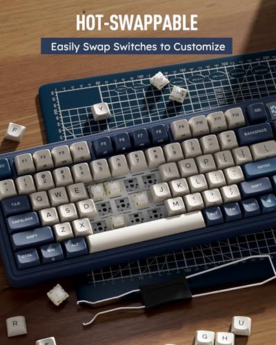 RK ROYAL KLUDGE M100 Wireless Mechanical Keyboard with Screen & Knobs, Blue | RGB Gaming Keyboard with Number Pad, Bluetooth/2.4GHz/USB-C Gasket Mount Keyboards for Win/Mac/PC, Hot Swappable Cream Switch - color: Blue